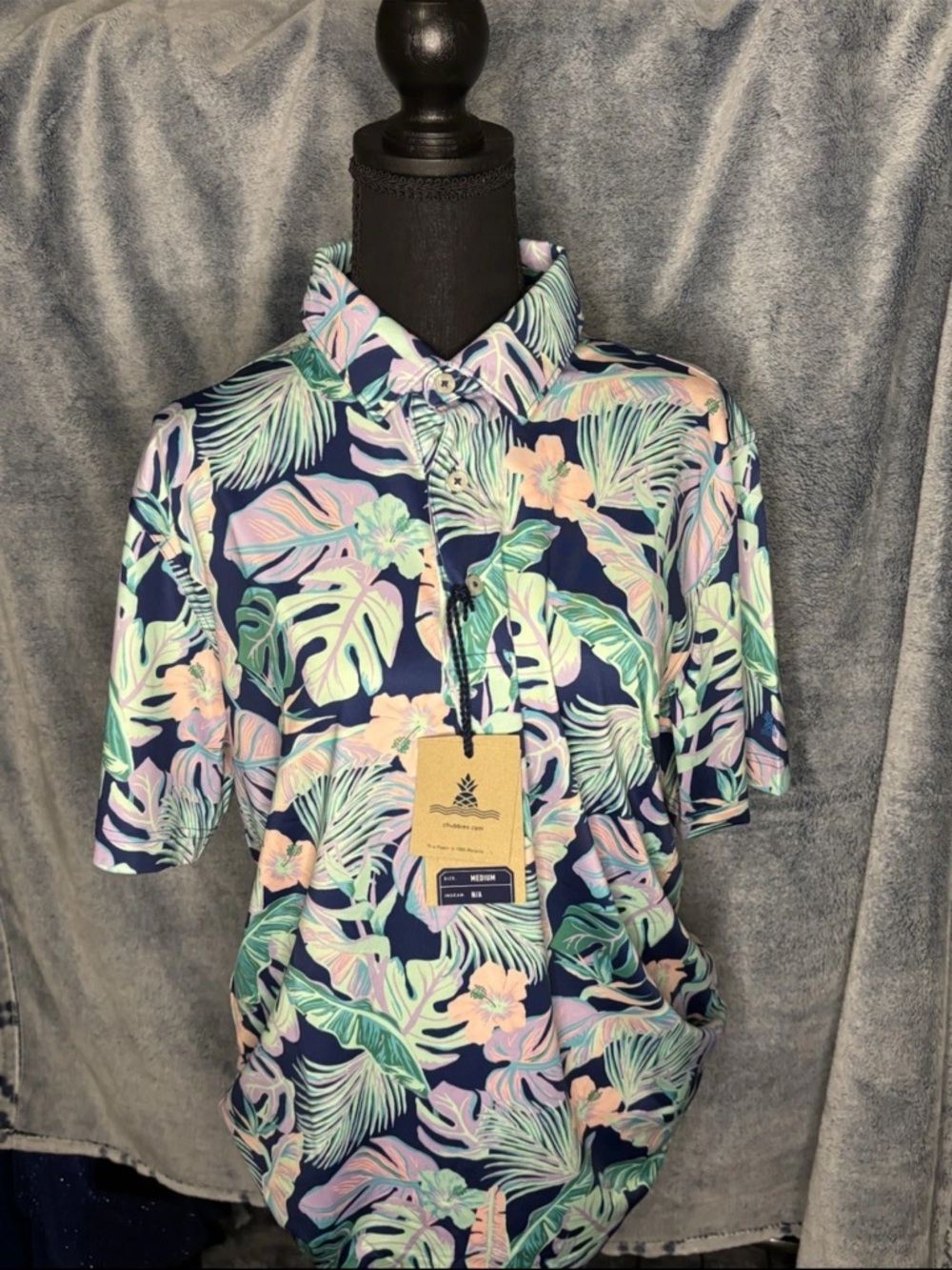 chubbies Navy Tropical Leaf & Floral Polo
